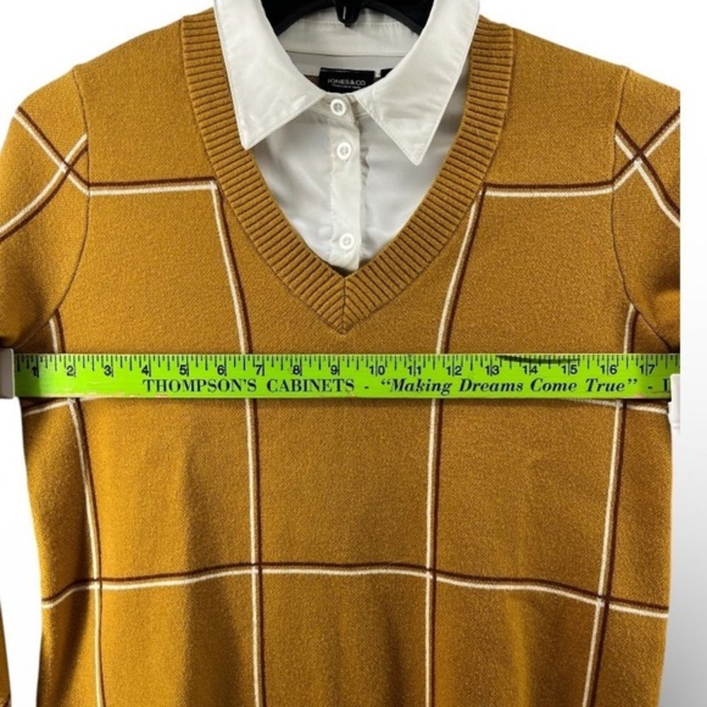 Jones & Co Layered V-Neck Sweater Women Med Mustard Yellow Excellent Windowpane - Picture 5 of 6